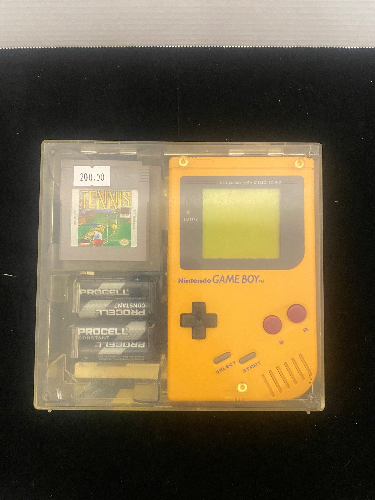 Yellow GameBoy with Tennis Game